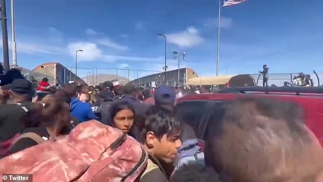 Video footage of the migrants could be seen attempting to overwhelm official checkpoints as they made their way through the port of entry in El Paso, Texas