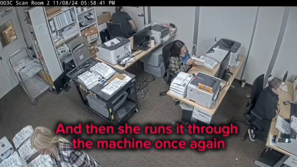 Footage has been obtained of an election worker in Orange County, California, counting the same large stack of ballots three times on the evening of November 8th