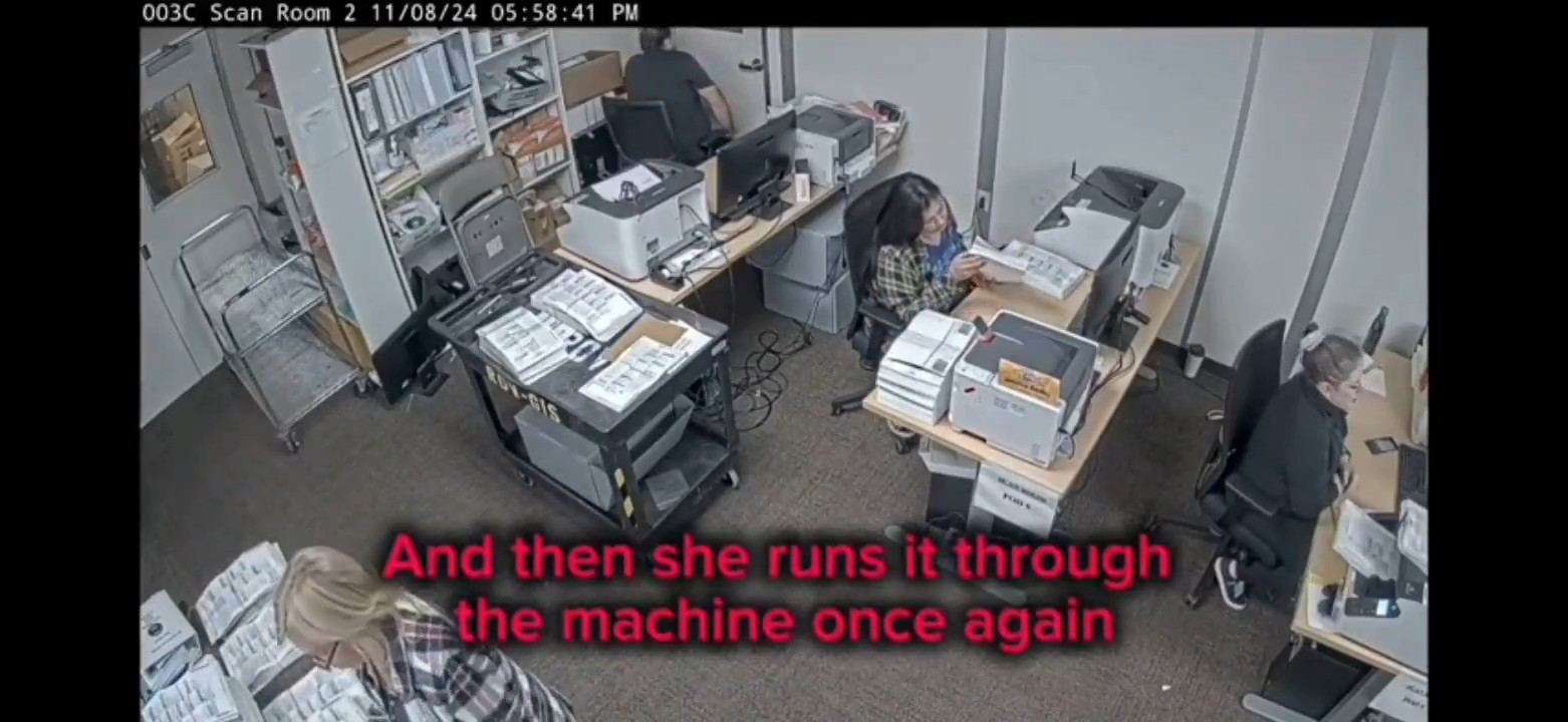 Footage has been obtained of an election worker in Orange County, California, counting the same large stack of ballots three times on the evening of November 8th