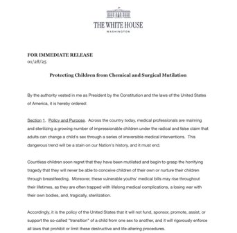 BREAKING: Trump signs an executive order to ban “trans chemical, surgical mutilation” of minors (18 or younger)